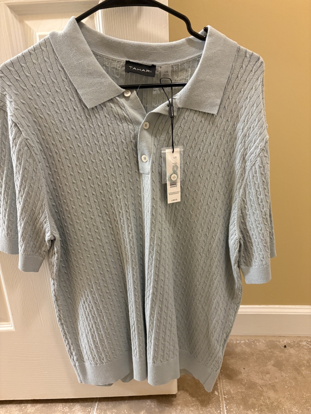 T Tahari Seafoam Green Short Sleeve Knit Polo